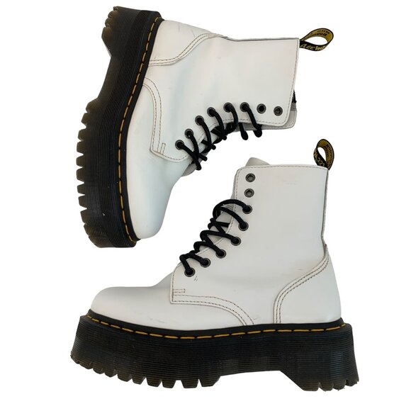 Unisex Dr. Martens Jadon White Leather Platform Boots Size 5 Men / 6 Women - Picture 6 of 11
